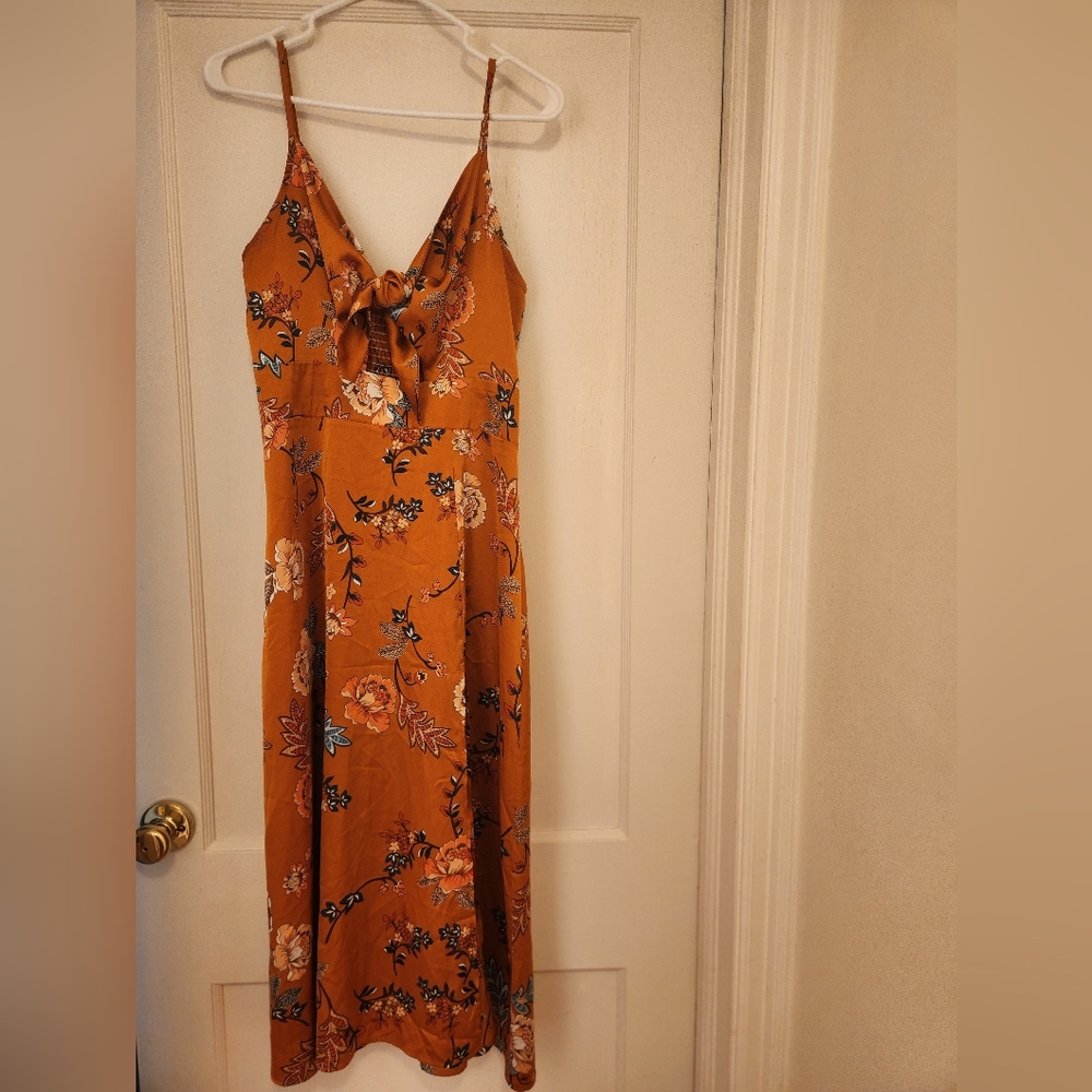 Satin Orange Floral dress